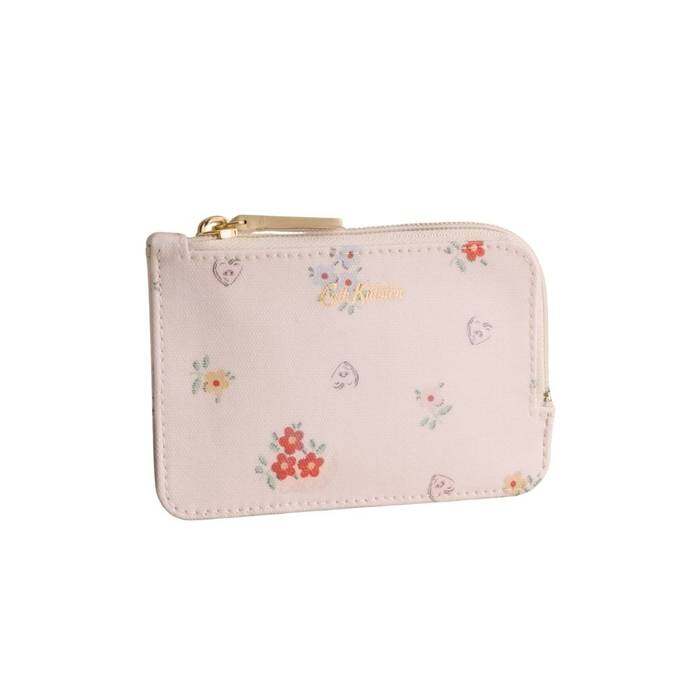 Female Card & Coin Purse Button Block Floral Cream