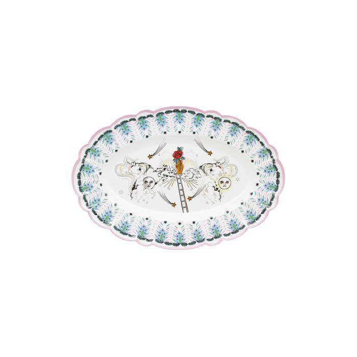 Celestial Oval Scallop Serving Platter Blue/Pink