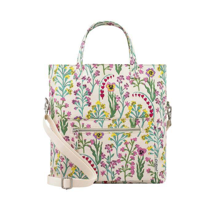 Reversible Cross Body Paper Pansies Cream 1