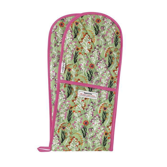 Double Oven Glove Paper Pansies Green