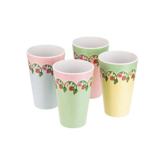 Set 4 MELAMINE PICNIC TUMBLERS STRAWBERRY MULTI