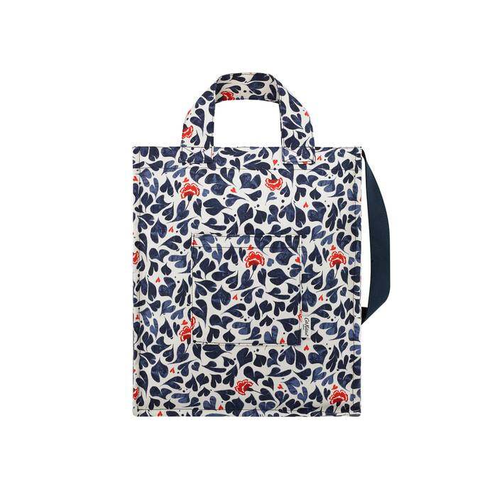 Organic Cotton Tall Tote Marble Hearts Cream/Navy