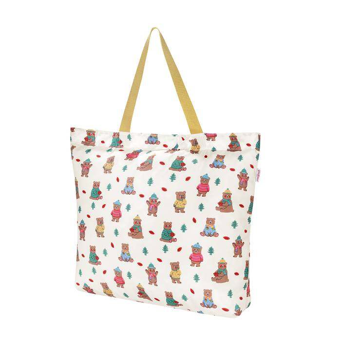 Large Foldaway Tote Woodland Bear Warm Cream 1