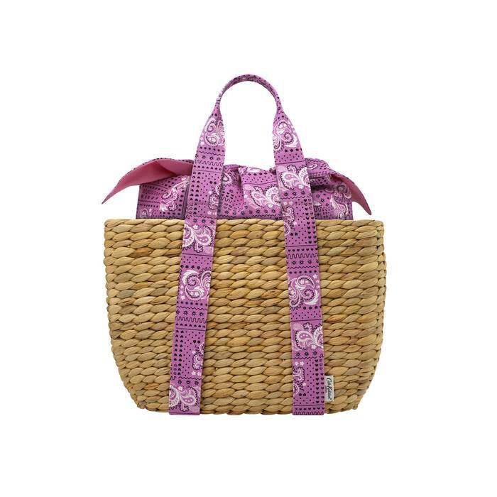 Small Straw Basket Bag Bandana Pink 1
