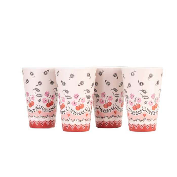 Set 4 Melamine Tumbler 245ML Cherry White