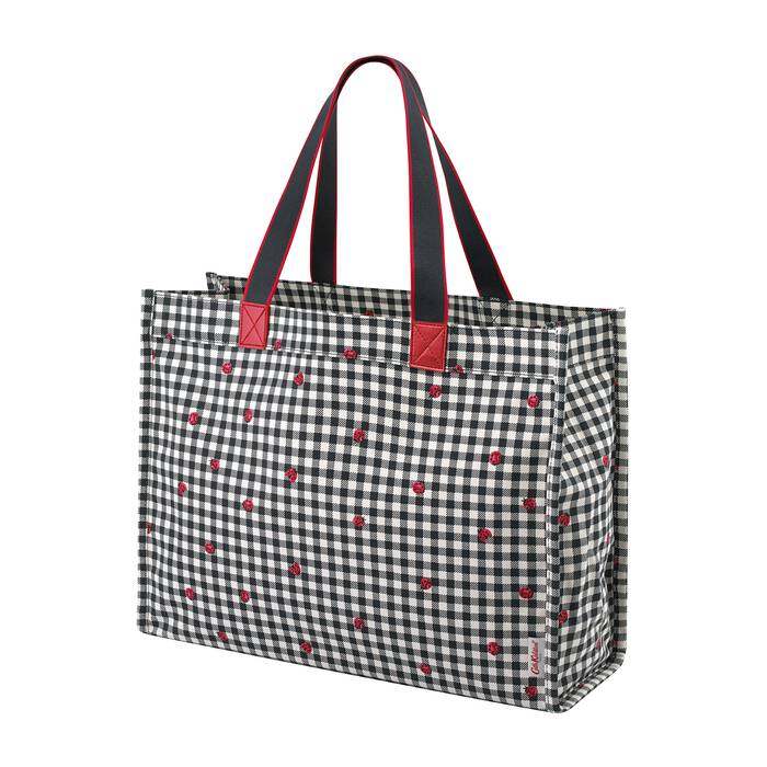The Sidekick Tote Ladybug Gingham Stone Charcoal 1