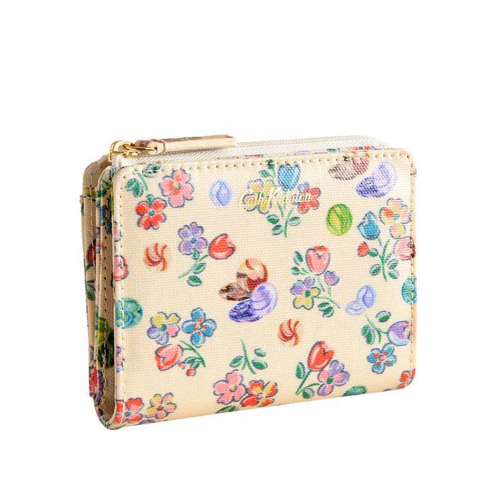 Female Slim Pocket Purse Marble Ditsy Ecru