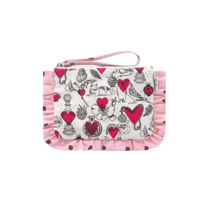 Frill Wristlet Pouch Shape my Heart Cream