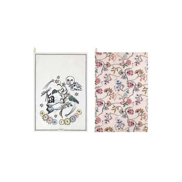 Set of 2 Tea Towels Celestial Blue/Pink 1