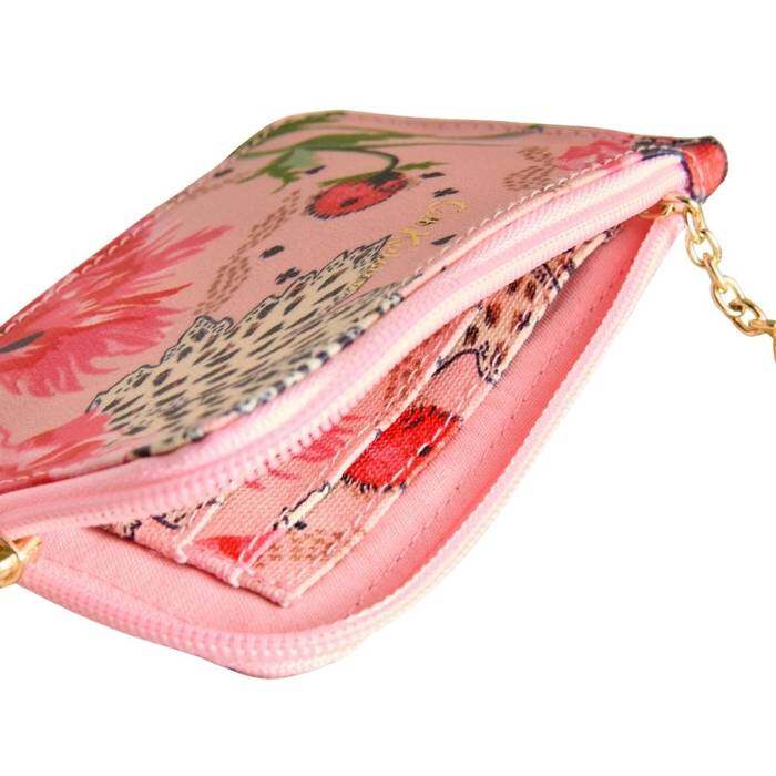 Female Card & Coin Purse Leopard Poppies Pink 1