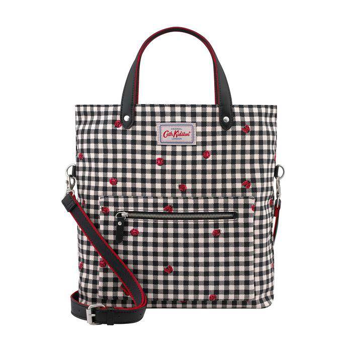 Reversible Cross Body Ladybug Gingham Stone Charcoal