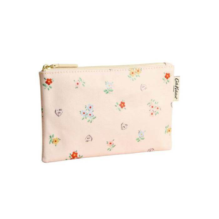 Female Zipped Purse Button Block Floral Cream