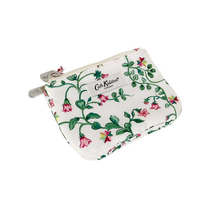 Double Zip Purse Twin Flowers Ecru