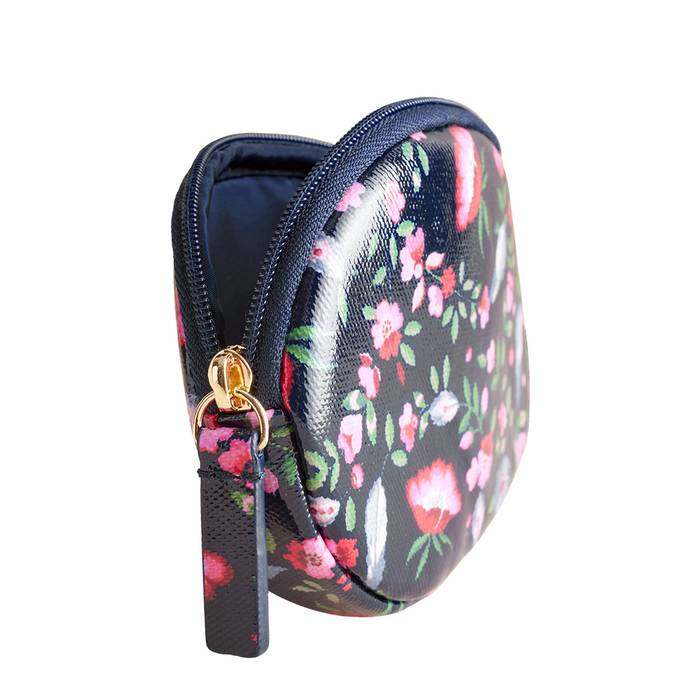 Female Oval Coin Purse Feather Ditsy Navy 1