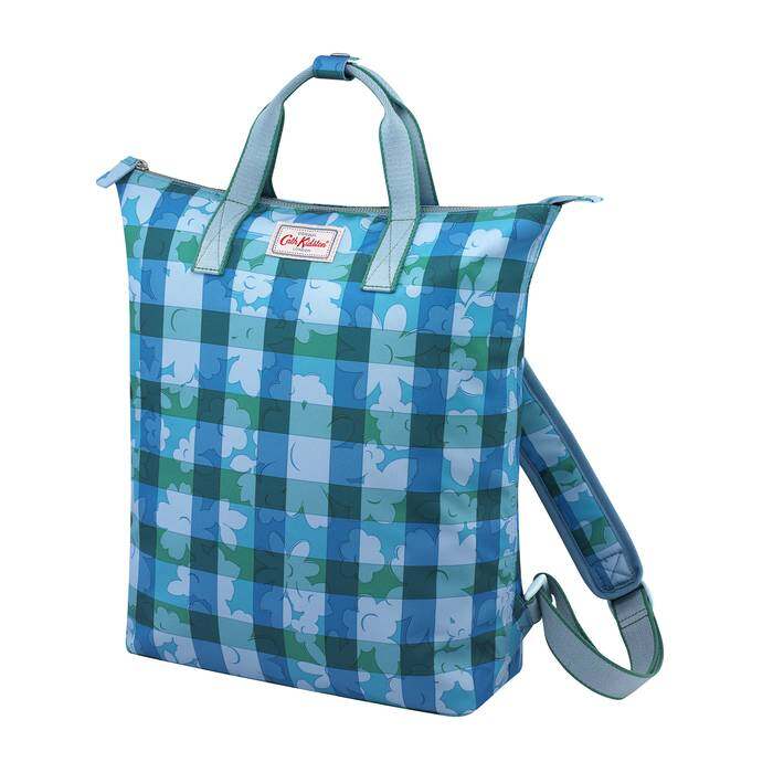 Zip-Top Backpack Flower Power Gingham Blue Grey 1