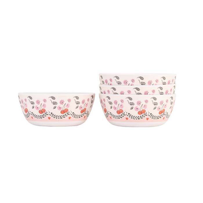 Set 4 Melamine Cereal Bowl Cherry White