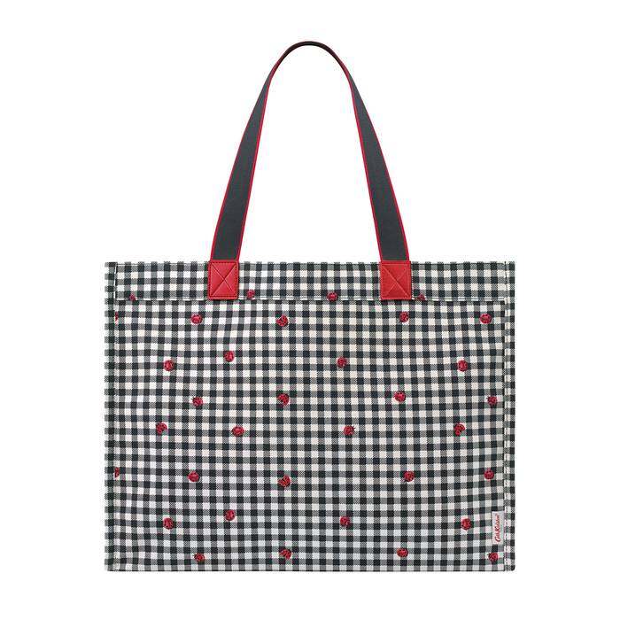 The Sidekick Tote Ladybug Gingham Stone Charcoal