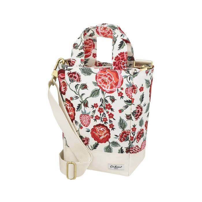 Organic Cotton Small Tote Strawberry Garden  Cream/Pink 1