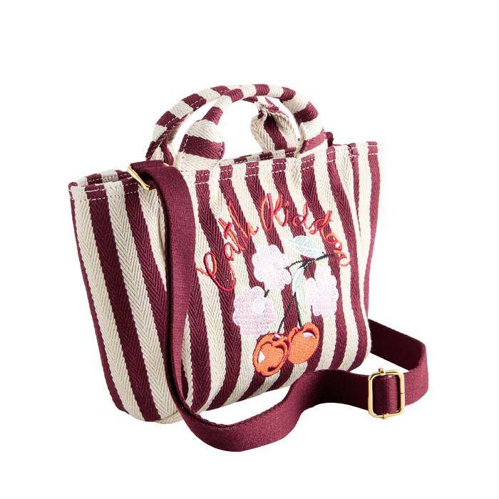 Female Mini Tote Crossbody Cherry Stripe Red