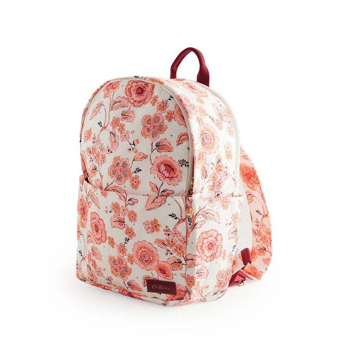 Female Compact Backpack Decorated Floral Pink