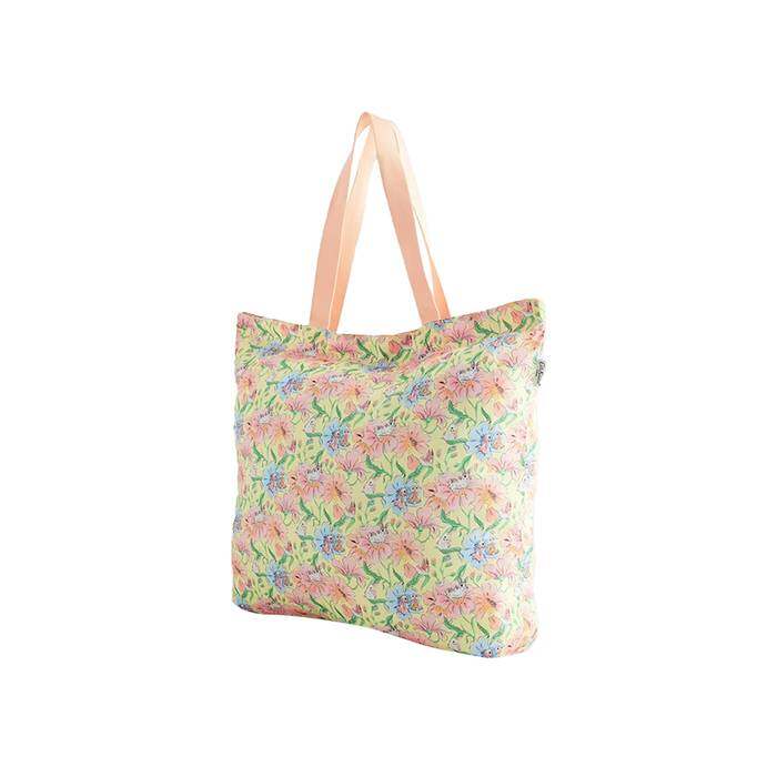 Female Large Foldaway Tote Bunnies Floral Yellow