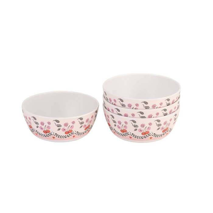 Set 4 Melamine Cereal Bowl Cherry White 1