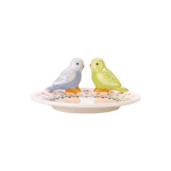Budgie Shallow Dish Painted Table Multi-color