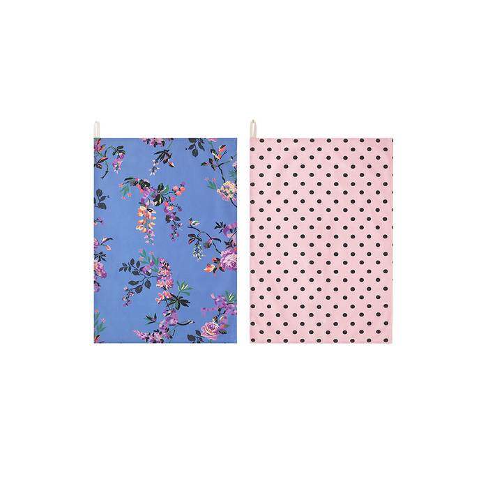 Blue MFS Set of 2 Tea Towels  New Birds and Roses 1