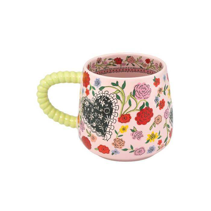 Billie Mug with Twisted Handle Floral Heart Frill Pink 1