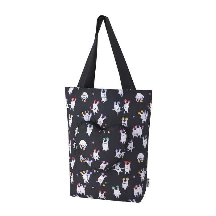 Foldaway Heart Tote Good Monsters Black