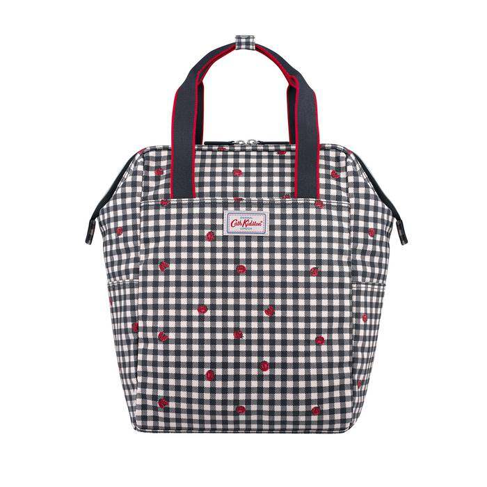 Backpack Nappy Bag Ladybug Gingham Stone Charcoal