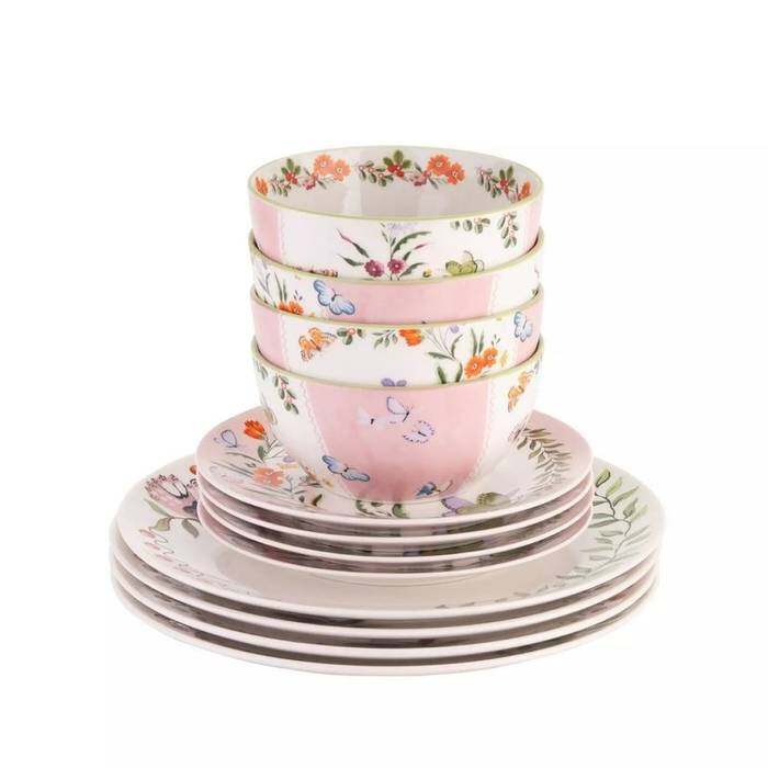 12pc Dinner Set Butterfly & Sentiment Gifting Multi-color 1