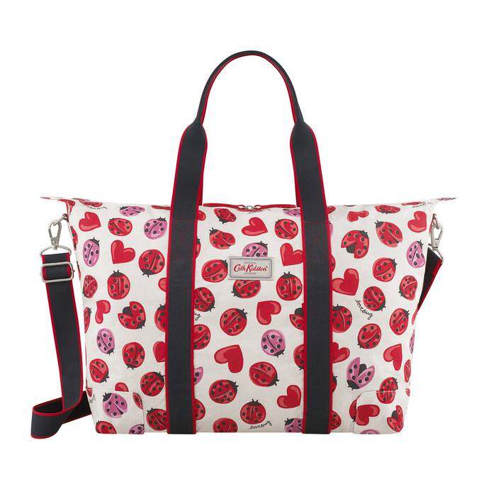 Foldaway Overnight Bag Lovebugs Warm Cream