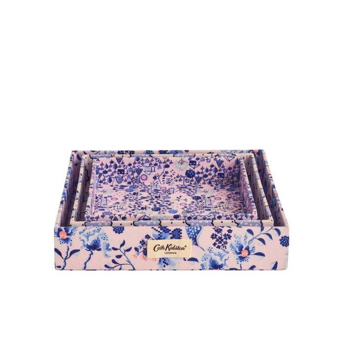 Set of 3 Tray Mystery Floral Posey Spot Blue