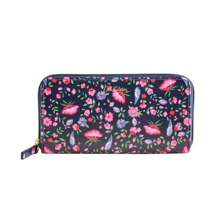 Female Continental Wallet Birds Navy