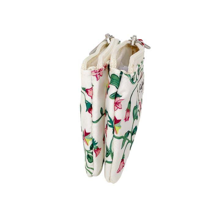 Double Zip Purse Twin Flowers Ecru 1