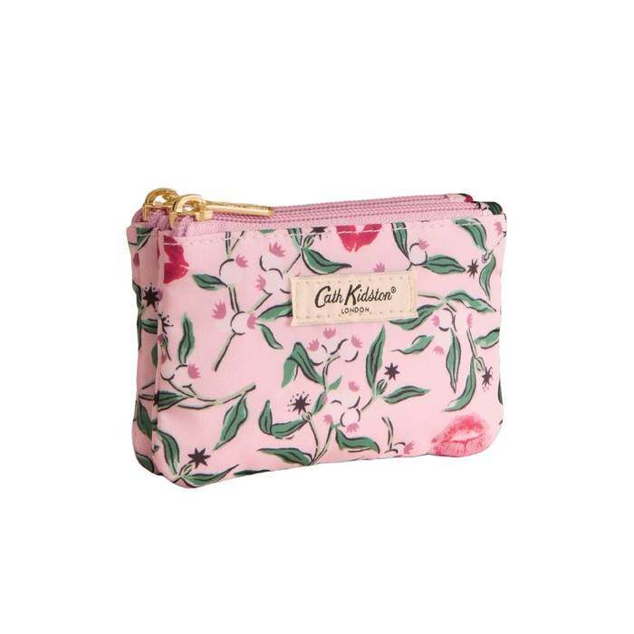 Female Double Zip Purse Mistletoe Kisses Pink