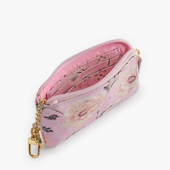 Female Card & Coin Purse Decorated Floral Pink 1