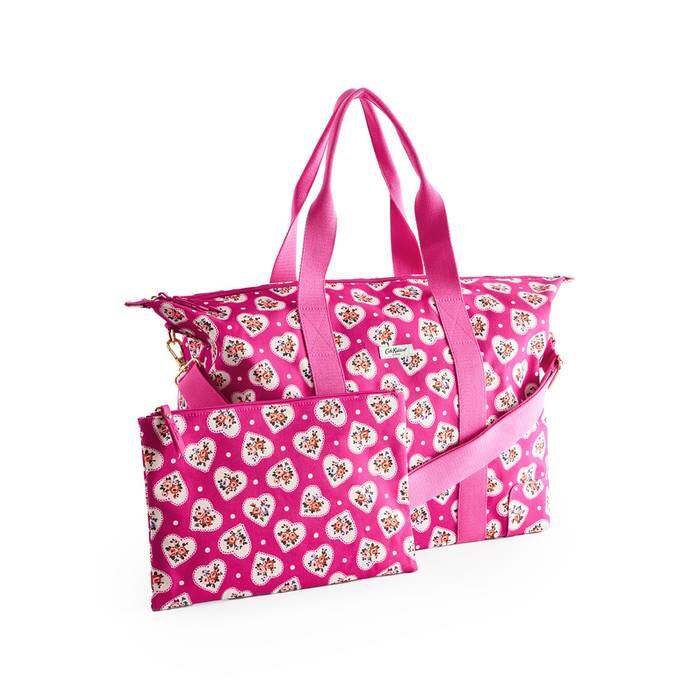 Female Overnight Bag Lace Hearts Pink