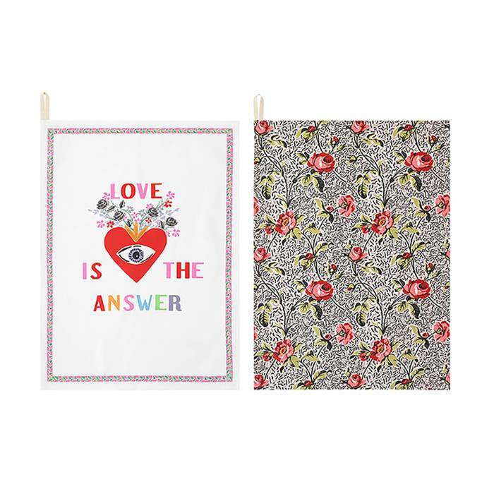 Cream Set of 2 Tea Towels  Floral Disco 1