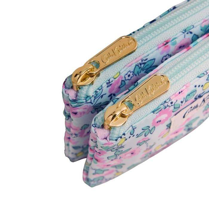 Female Double Zip Purse Tennis Ditsy Green 1