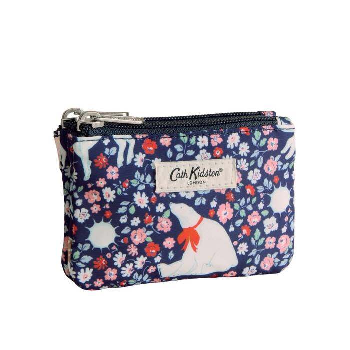 Female Double Zip Purse Polar Ditsy Navy