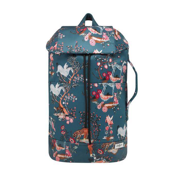 Recycled Satin Duffle Backpack Painted Kingdom  Teal