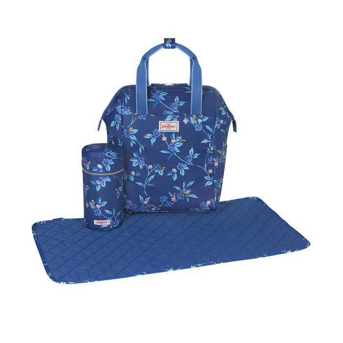 Double Zip Backpack Nappy Bag Greenwich Flowers Midnight Blue 1