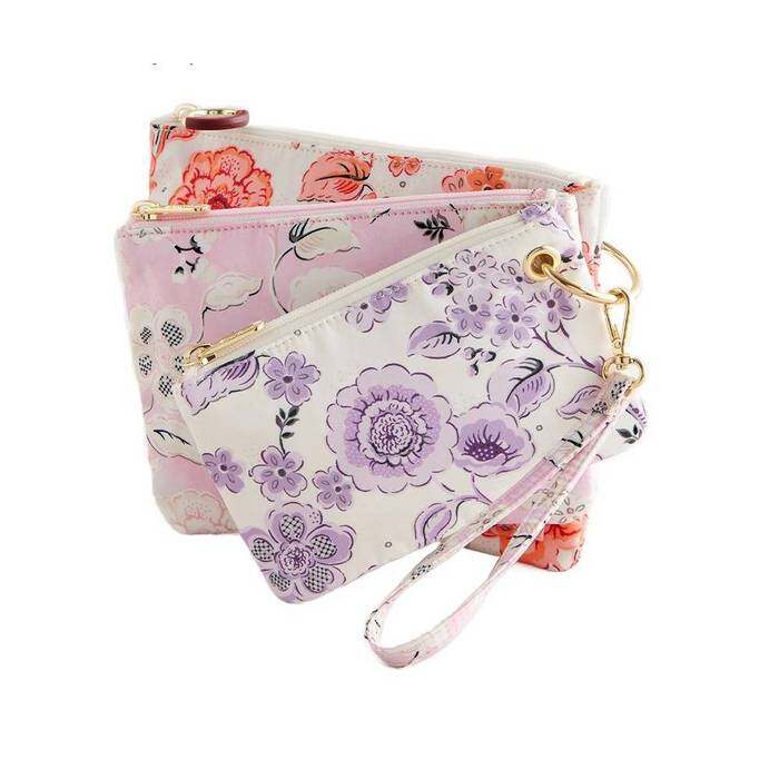 Female Set of 3 Layer Pouch Decorated Floral Multi