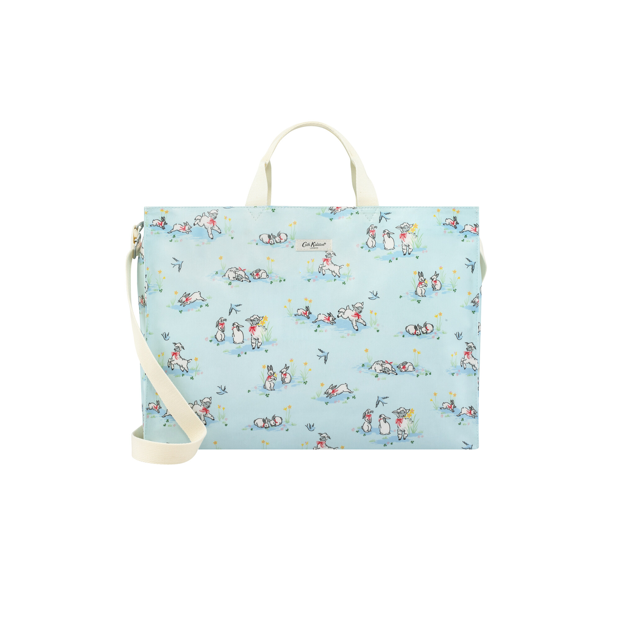 Strappy Carryall Spring Bunnies and Lambs Blue Women s