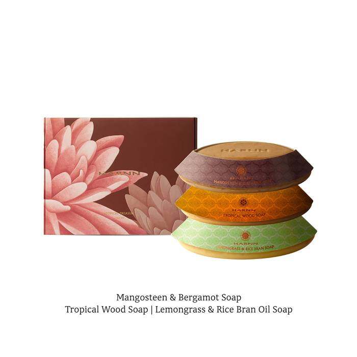 HARNN TROPICAL TREASURE SOAP SET (MANGOSTEEN-TROPICAL WOOD-LEMONGRASS) 1