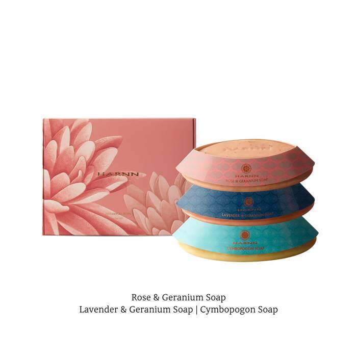 HARNN BOTANICAL BLISS SOAP SET (ROSE-LAVENDER-CYMBOPOGON) 1